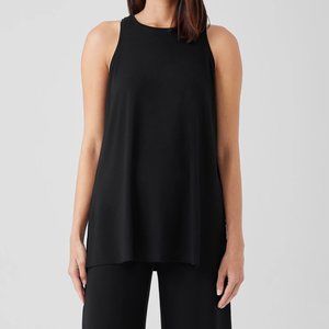 Washable Flex Ponte Round Neck Tank Long - Black